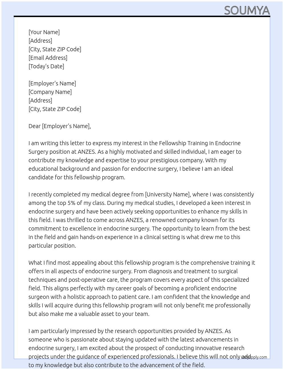Fellowship Training in Endocrine Surgery At ANZES Cover Letter