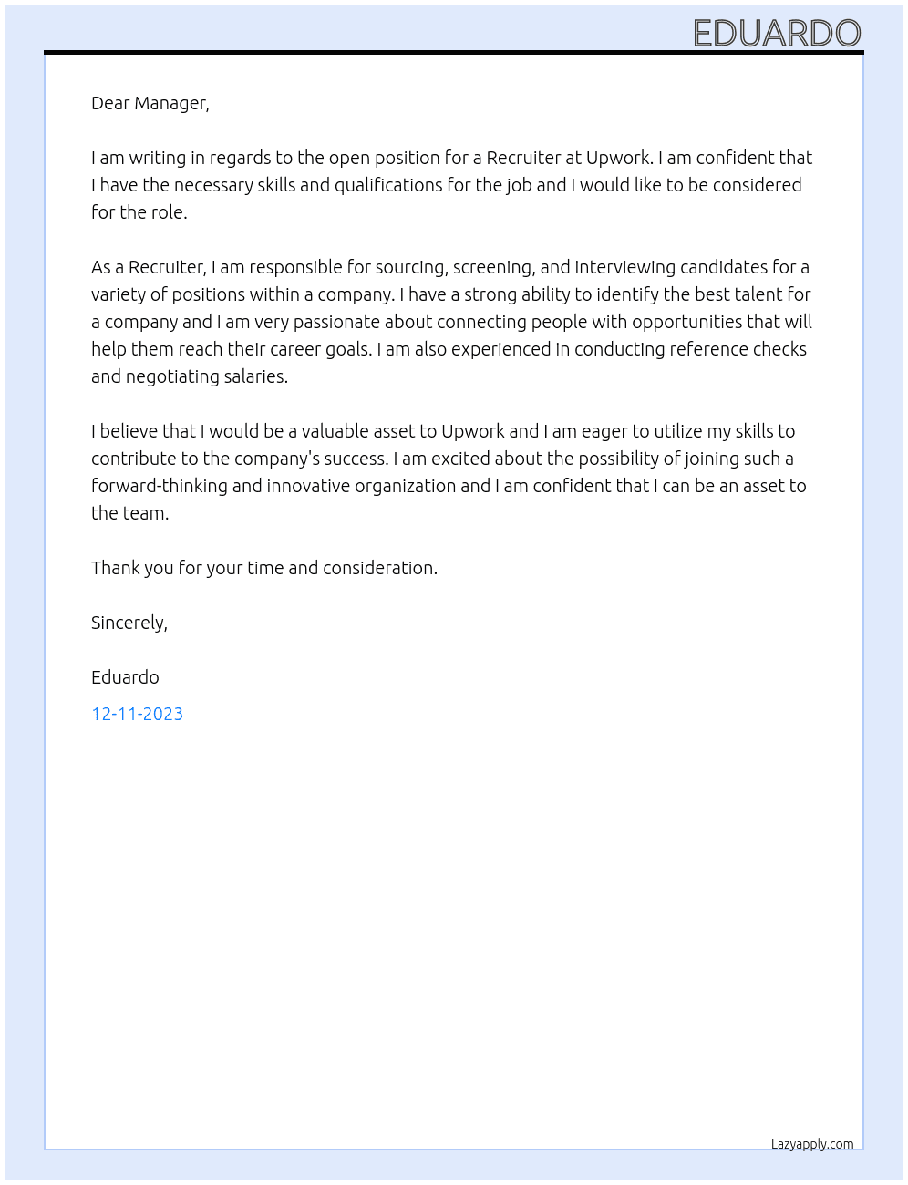 Recruiter At Upwork Cover Letter