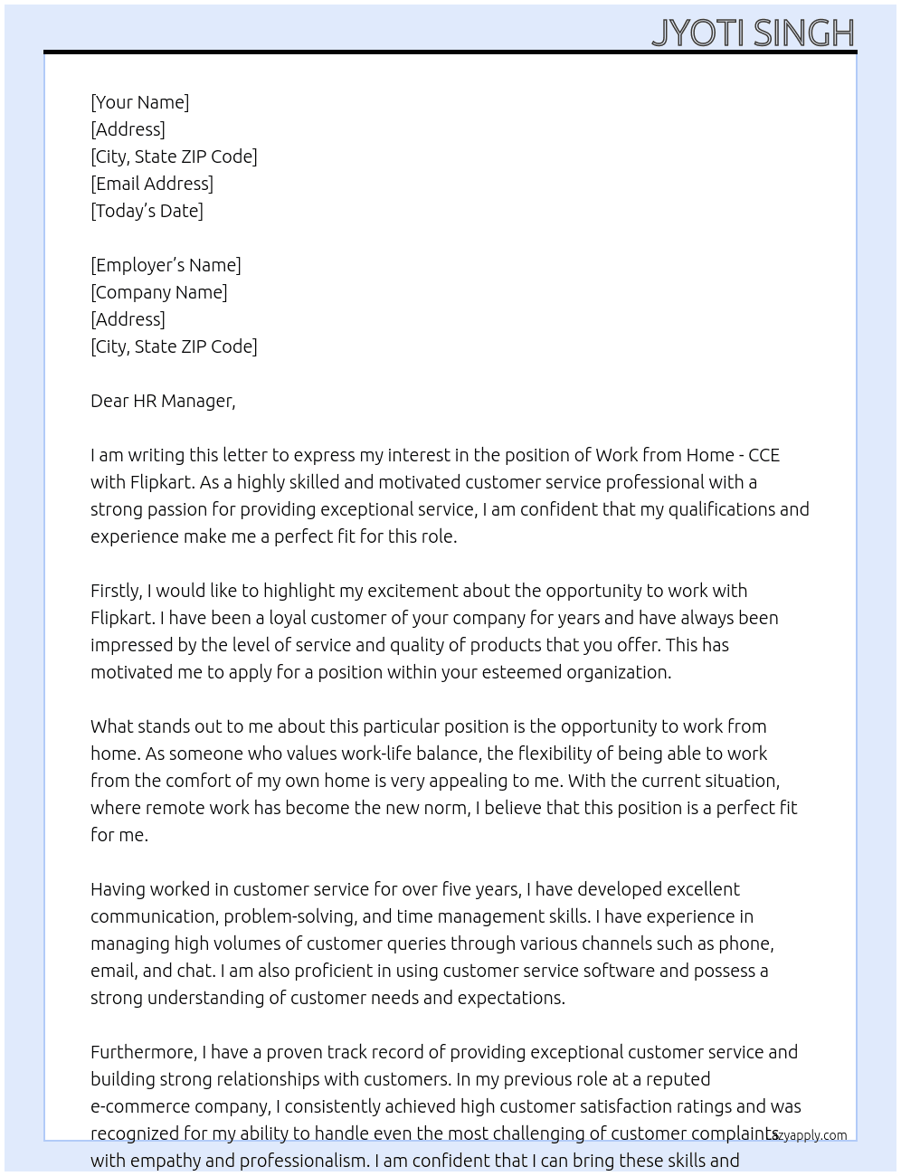 Cover letter for work from home -cce - LazyApply