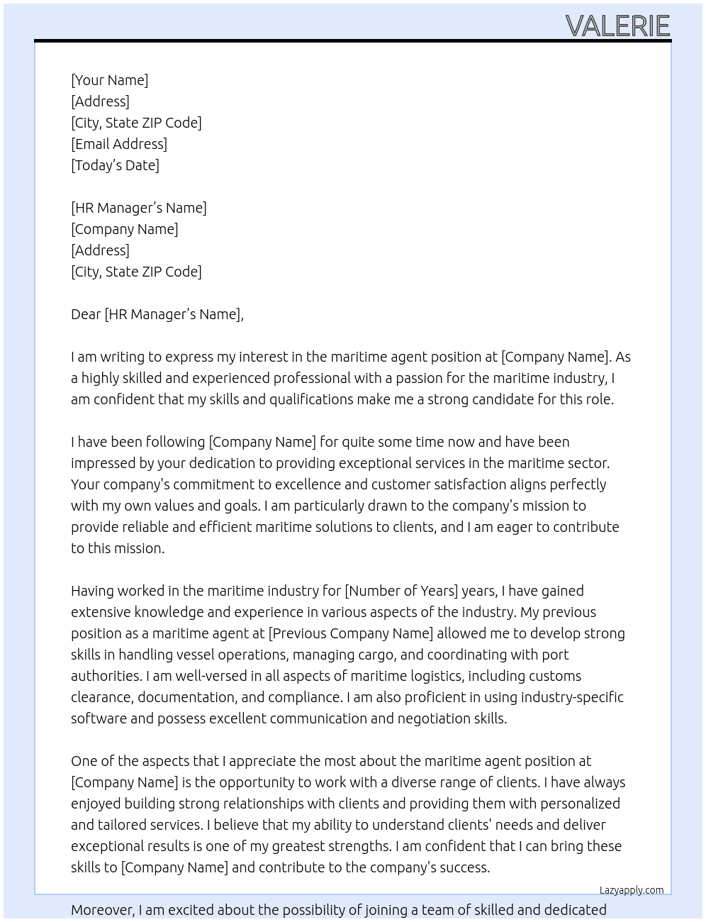 maritime agent At slsc Cover Letter