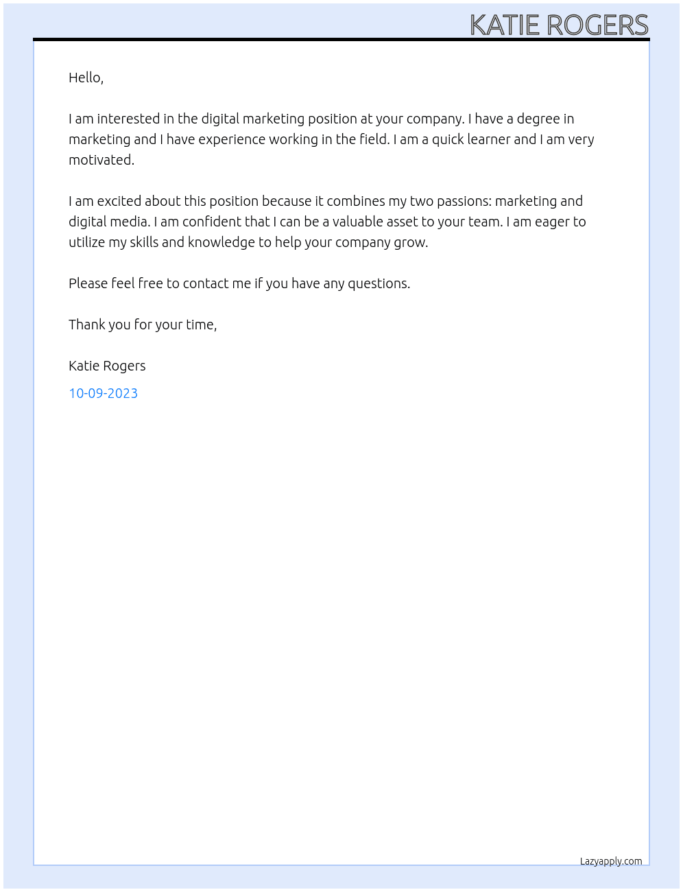 Digital Marketing At Marketing Agency Cover Letter