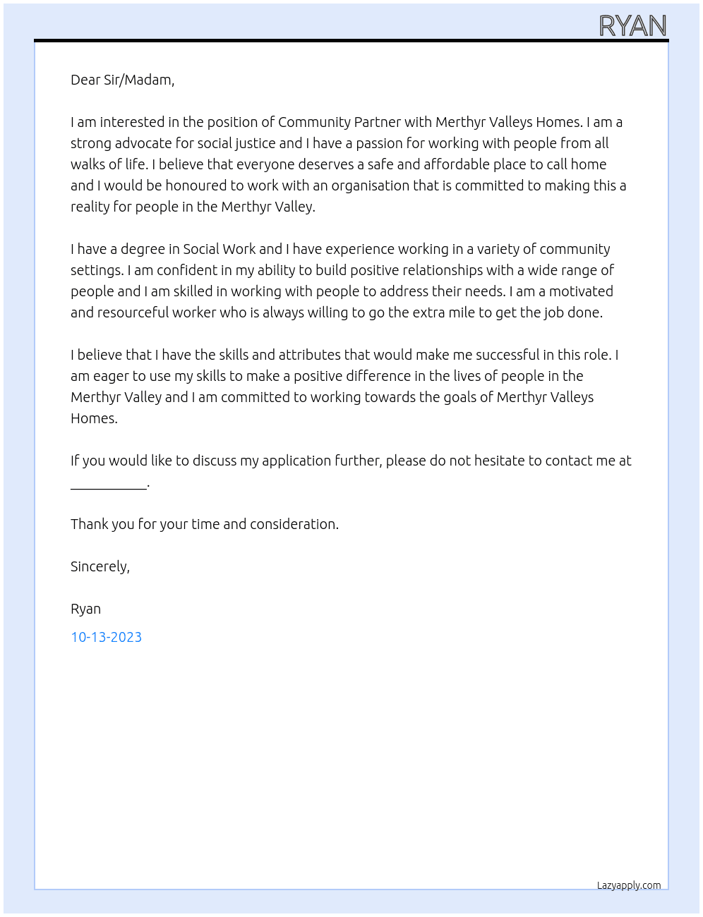 Community Partner At Merthyr Valleys Homes Cover Letter