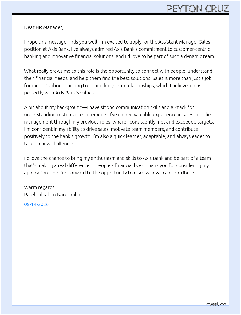 Cover letter for assistant manager sales - LazyApply
