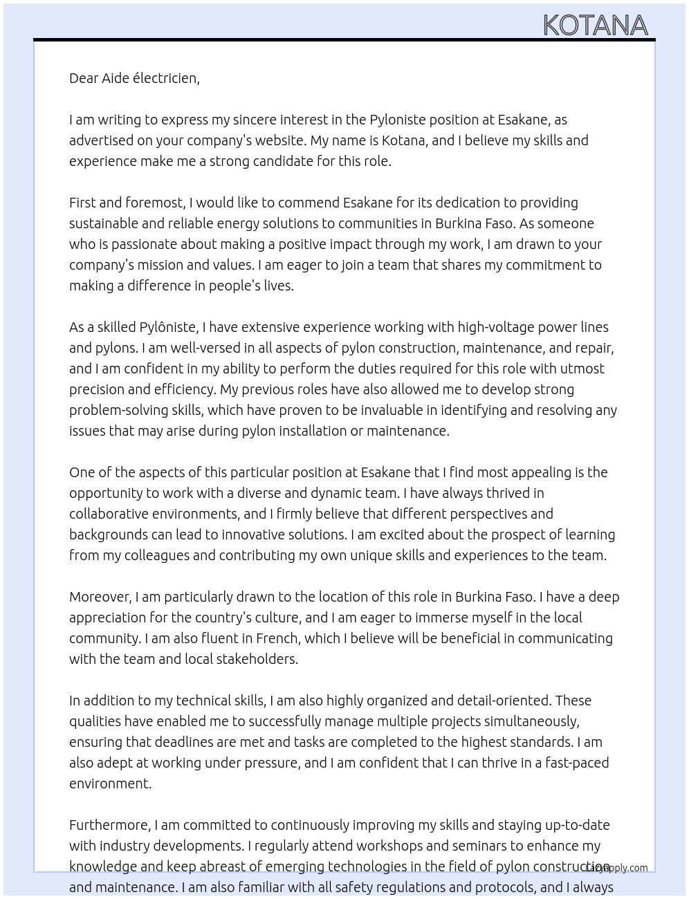 Pyloniste  At Esakane  Cover Letter