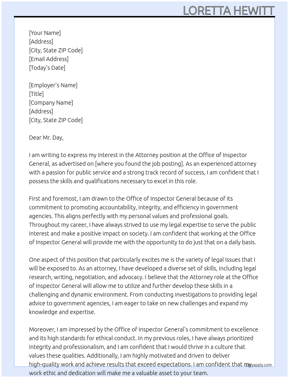 Attorney At Office of Inspector General Cover Letter