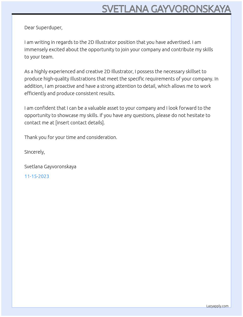 2D Illustrator At Superduper Cover Letter