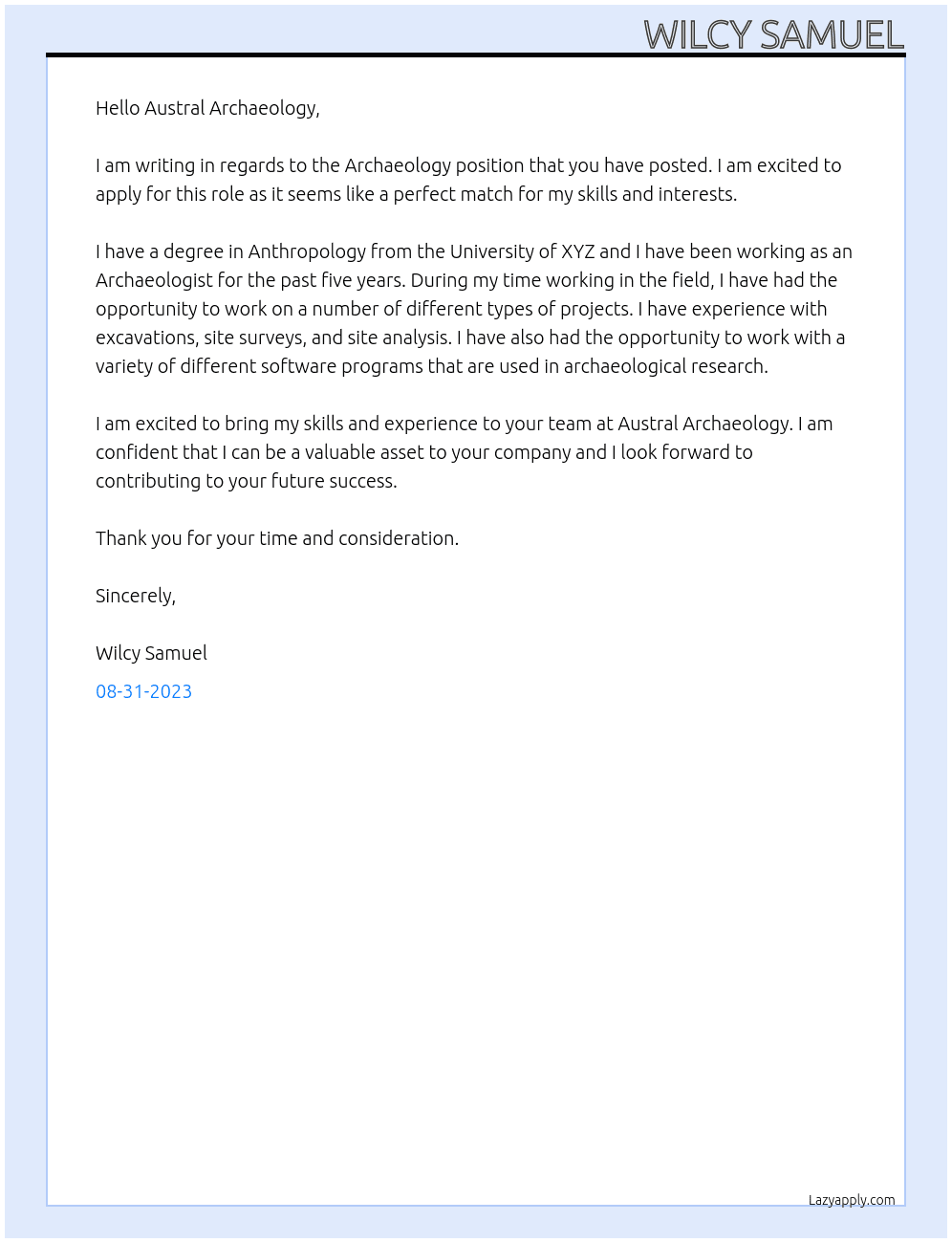 Archaeology At Austral Archaeology Cover Letter