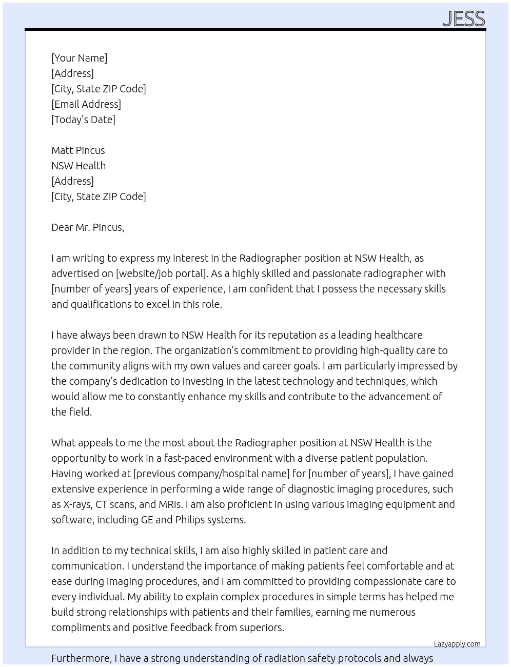 Radiographer At NSW Health Cover Letter