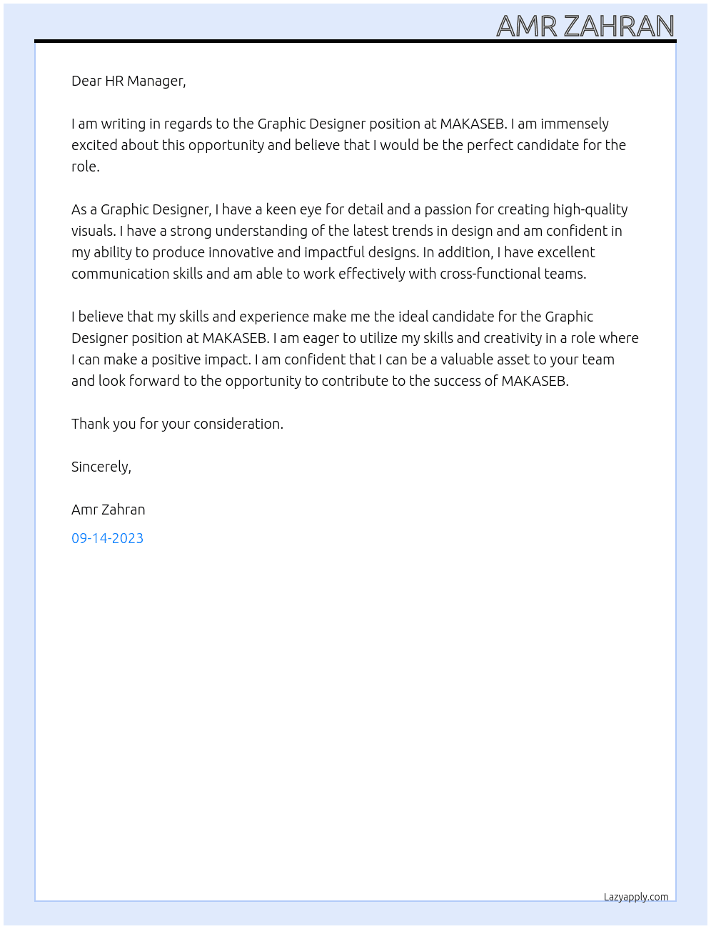 Graphic Designer At MAKASEB  Cover Letter
