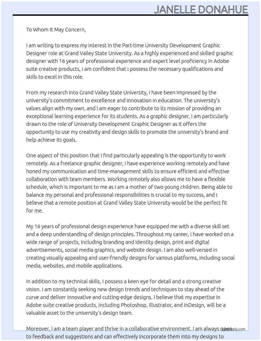 Graphic Designer At Grand Valley State University Cover Letter