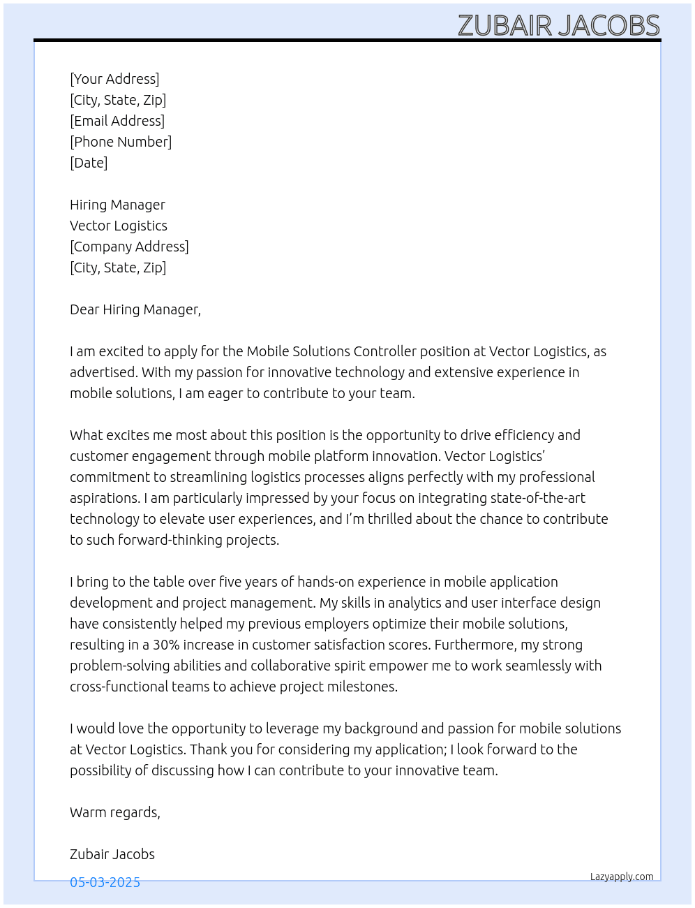 Cover letter for mobile solutions controller - LazyApply
