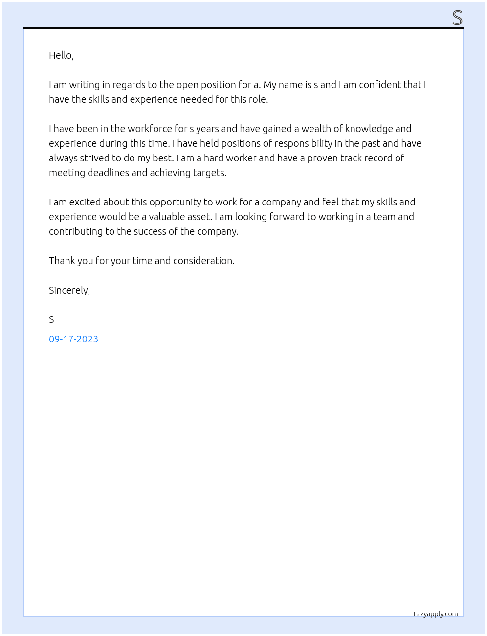 a At s Cover Letter
