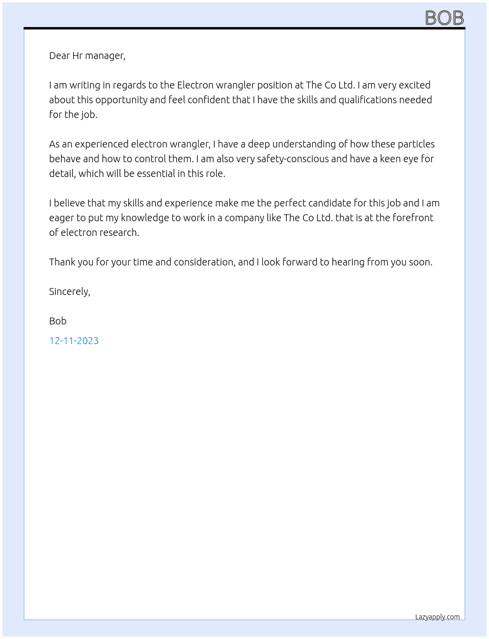 Electron wrangler At The Co Ltd Cover Letter