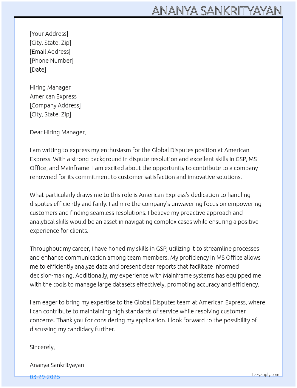 Cover letter for global disputes - LazyApply