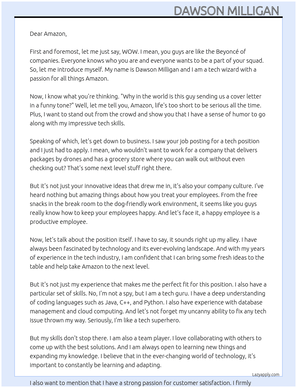 tech  At Amazon  Cover Letter