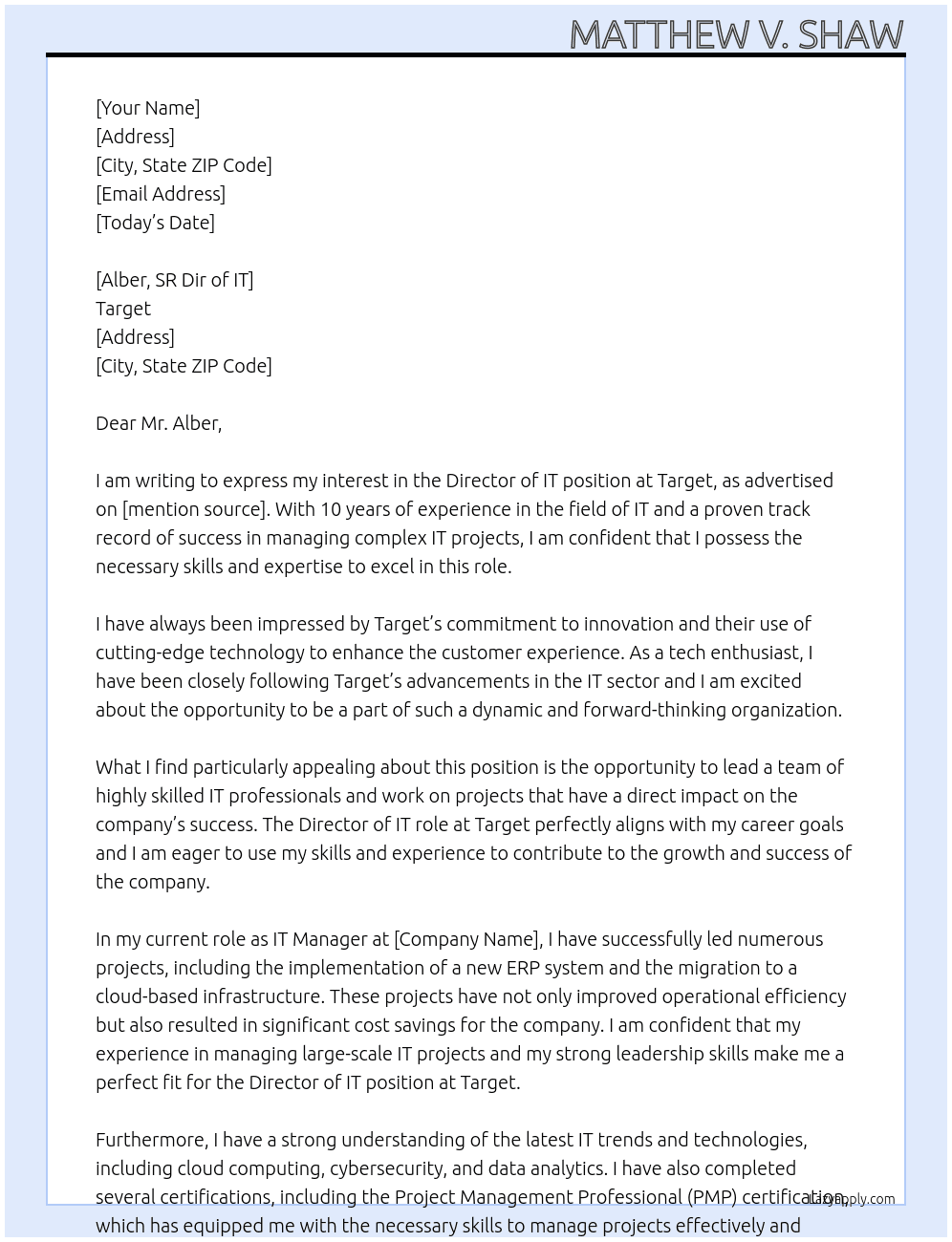 Director of IT At Target Cover Letter