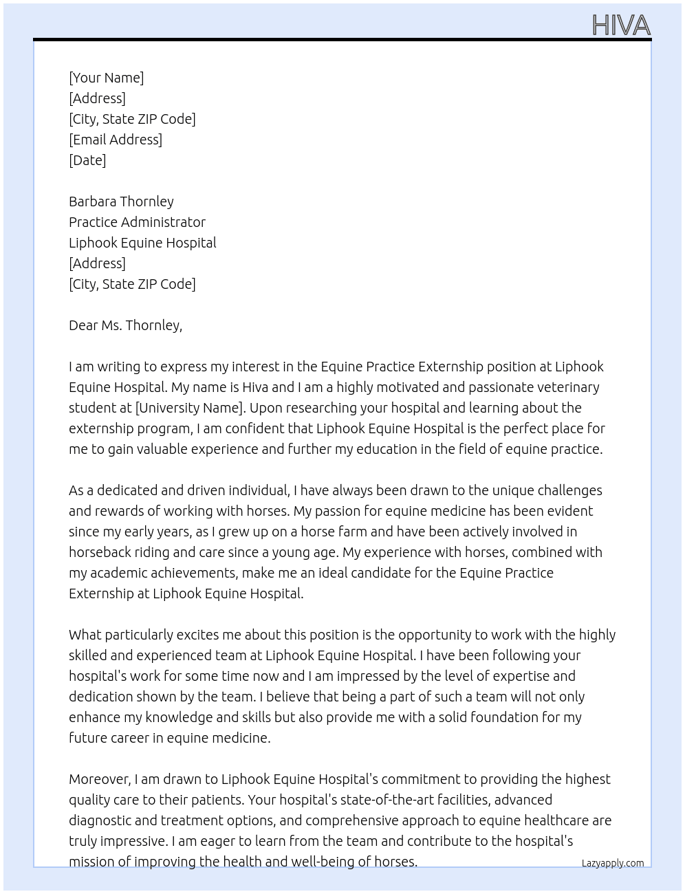 Cover letter for equine practice externship - LazyApply