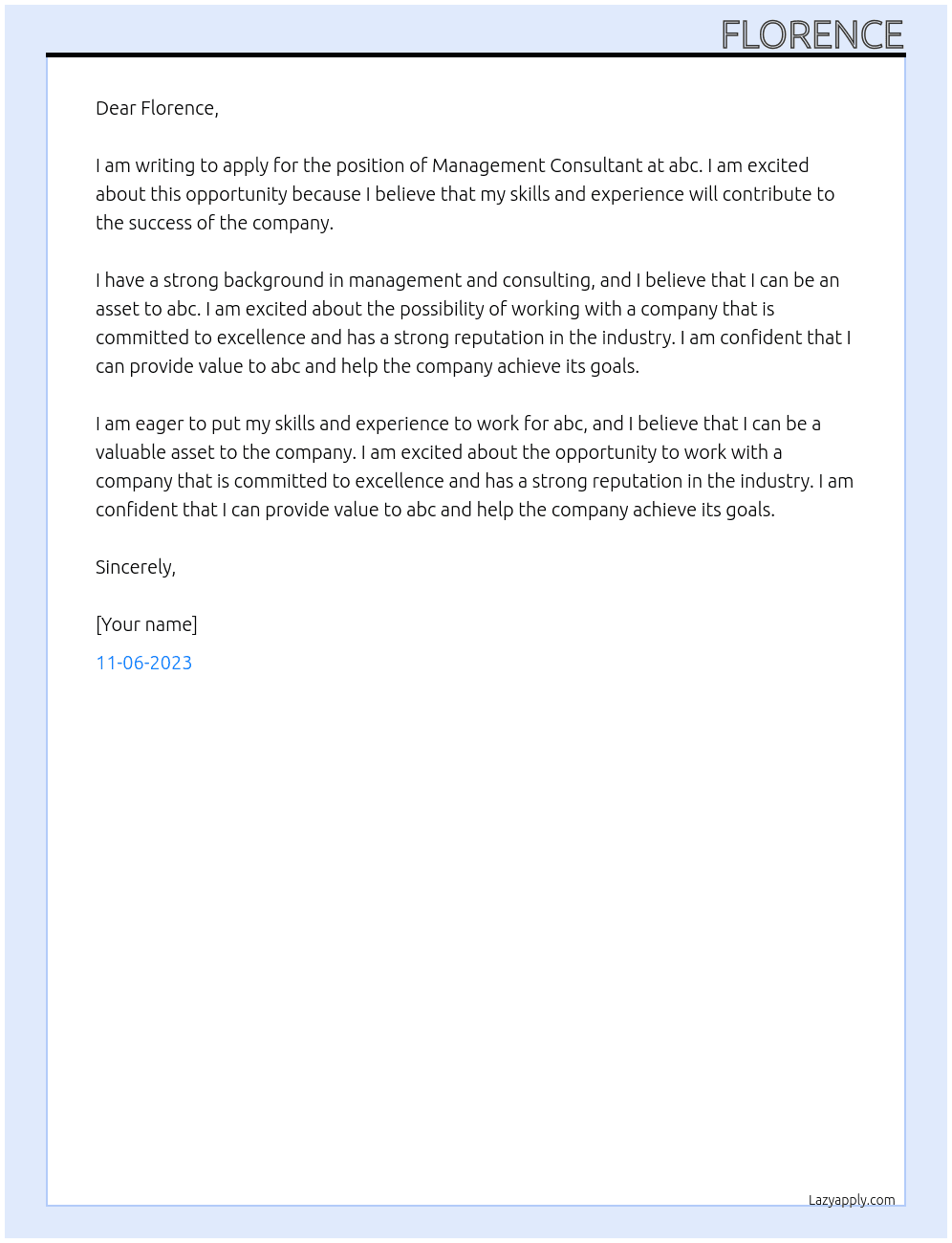 Management Consultant At abc Cover Letter