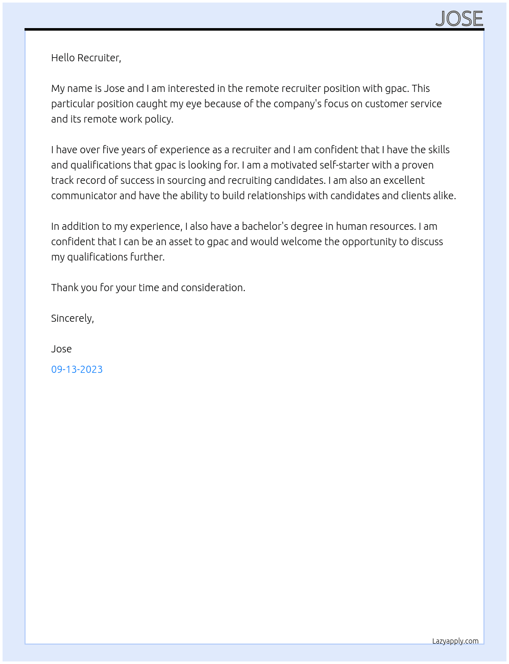 Remote Recruiter At gpac Cover Letter
