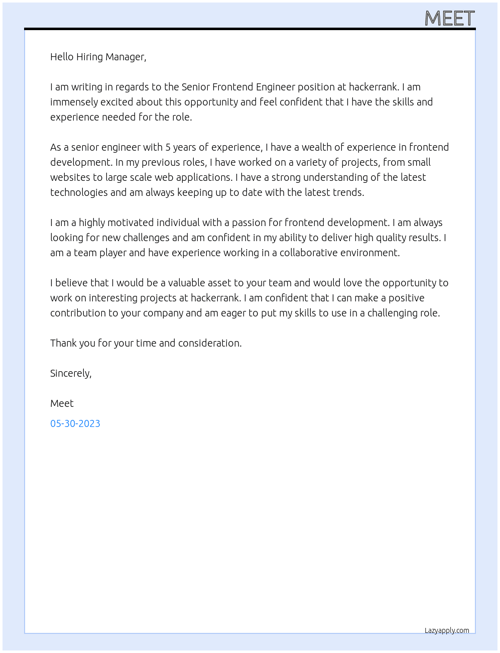 Senior Frontend Engineer At hackerrank Cover Letter