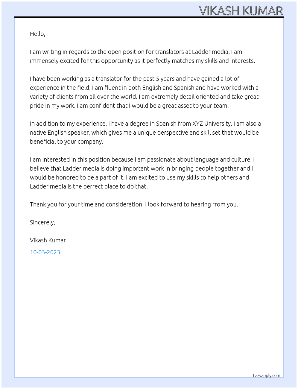 Translators At Ladder media Cover Letter