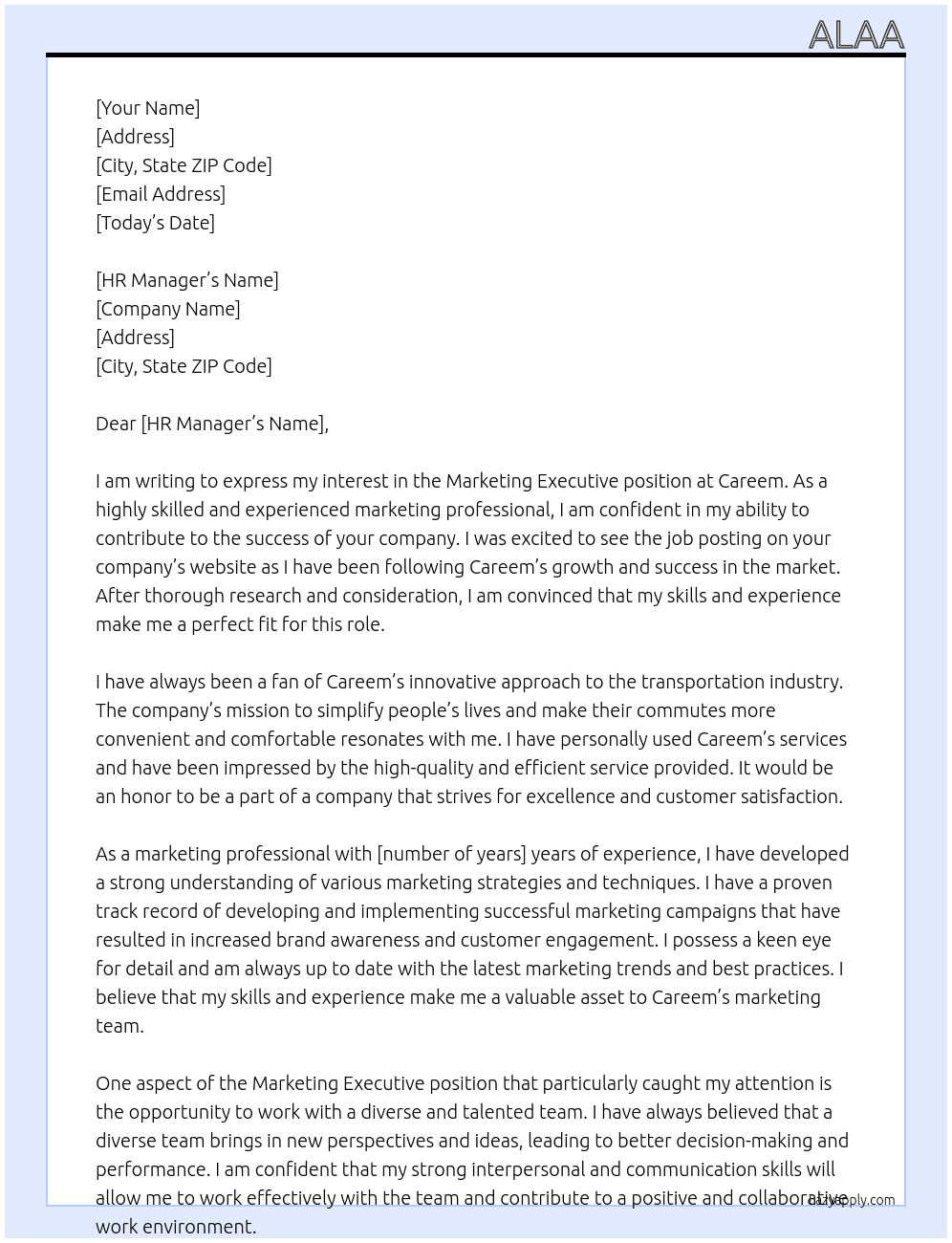 Marketing Executive At  Careem Cover Letter