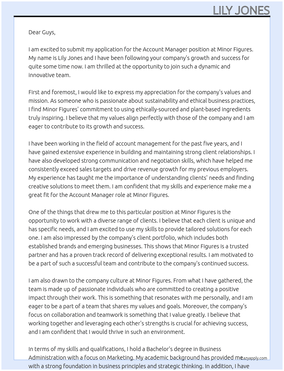 Account manager  At Minor Figures Cover Letter