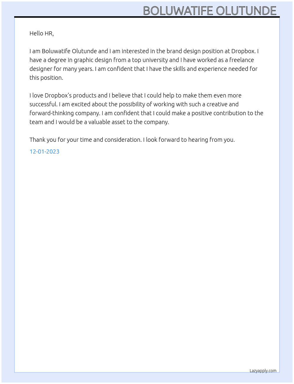 Brand design  At Dropbox Cover Letter
