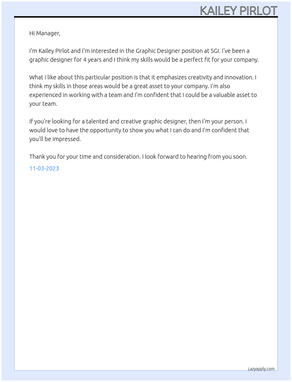 Graphic Designer At SGI Cover Letter