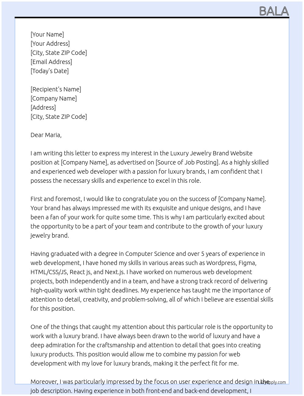 Luxury Jewelry Brand Website At Maria Cover Letter