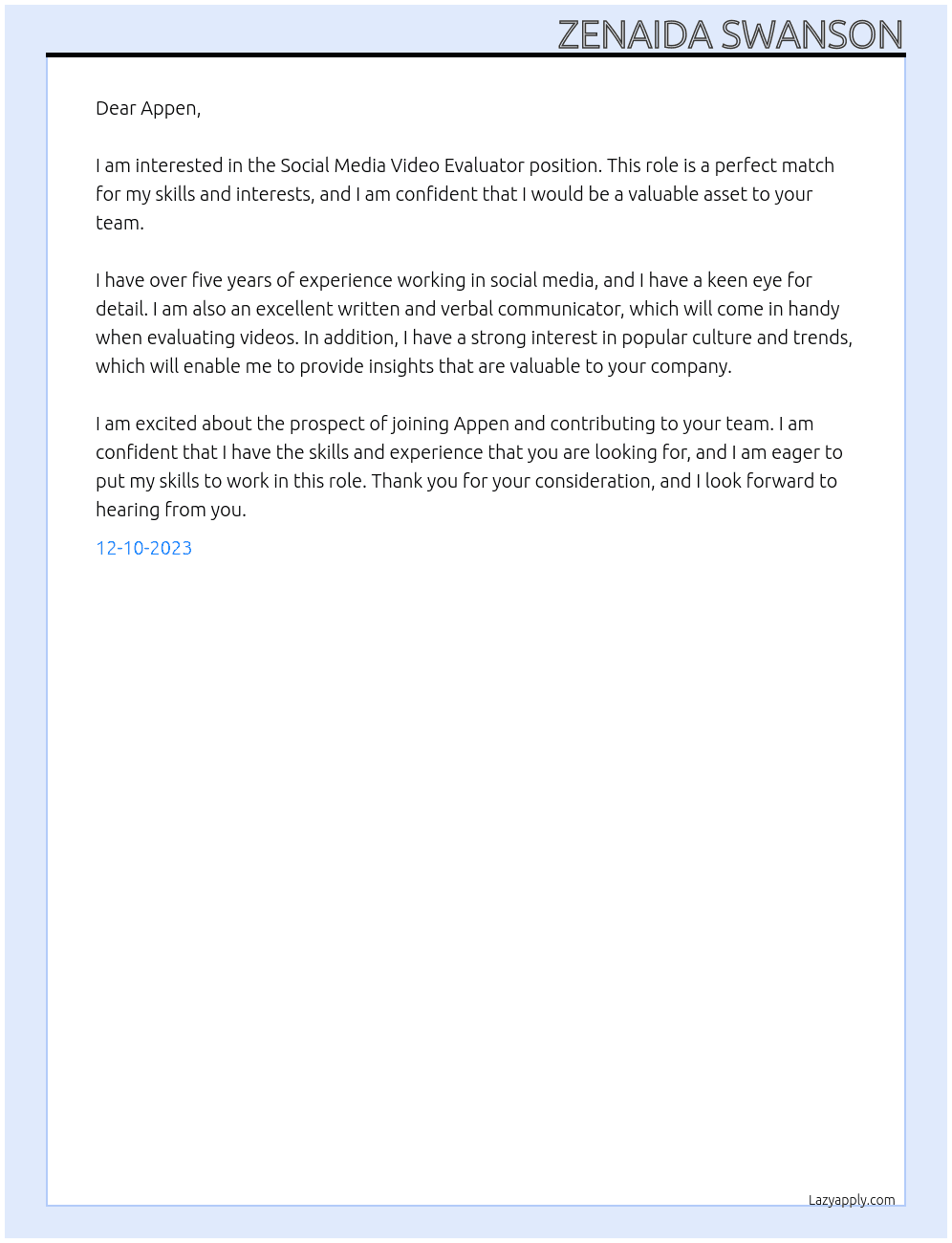  Social Media Video Evaluator At appen Cover Letter