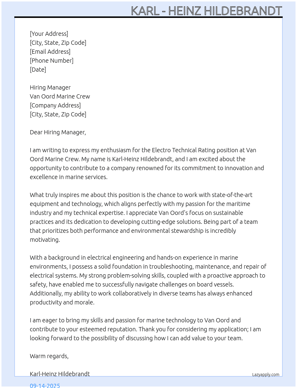 Cover letter for electro technical rating - LazyApply