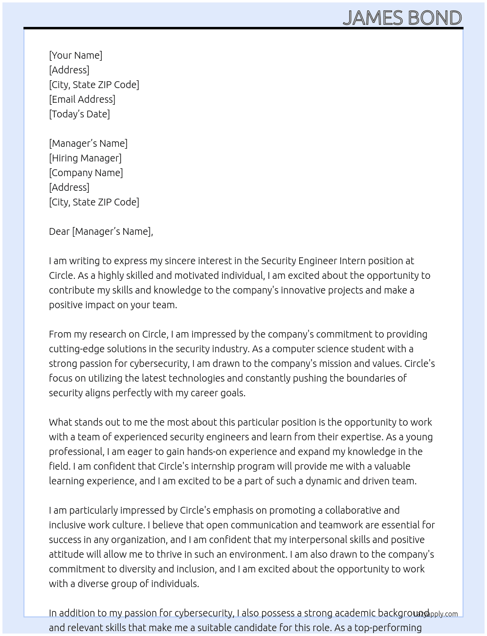 Security Engineer, Intern At Circle Cover Letter