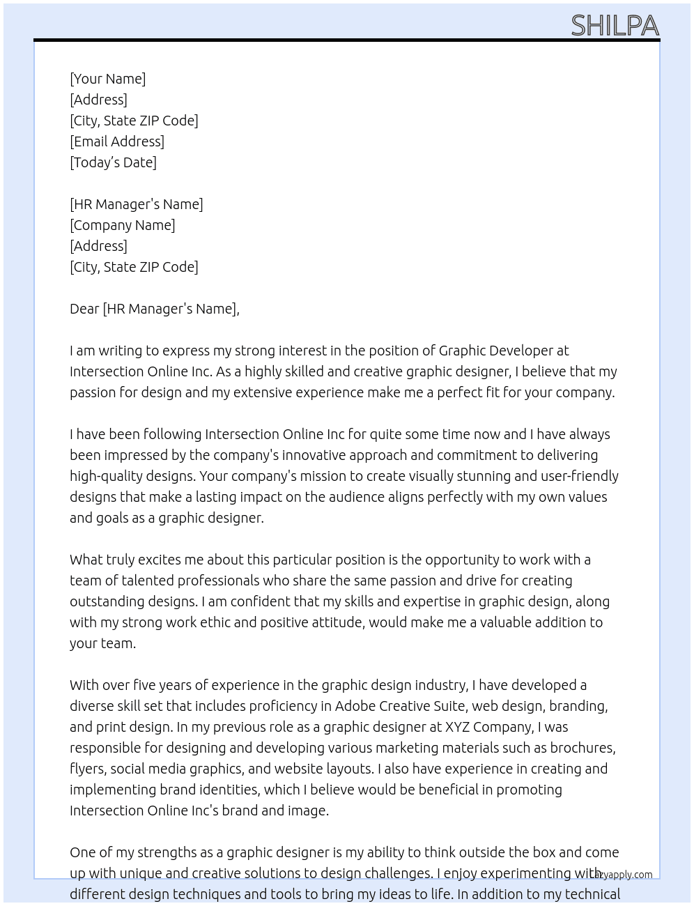 graphic developer At intersection online inc Cover Letter