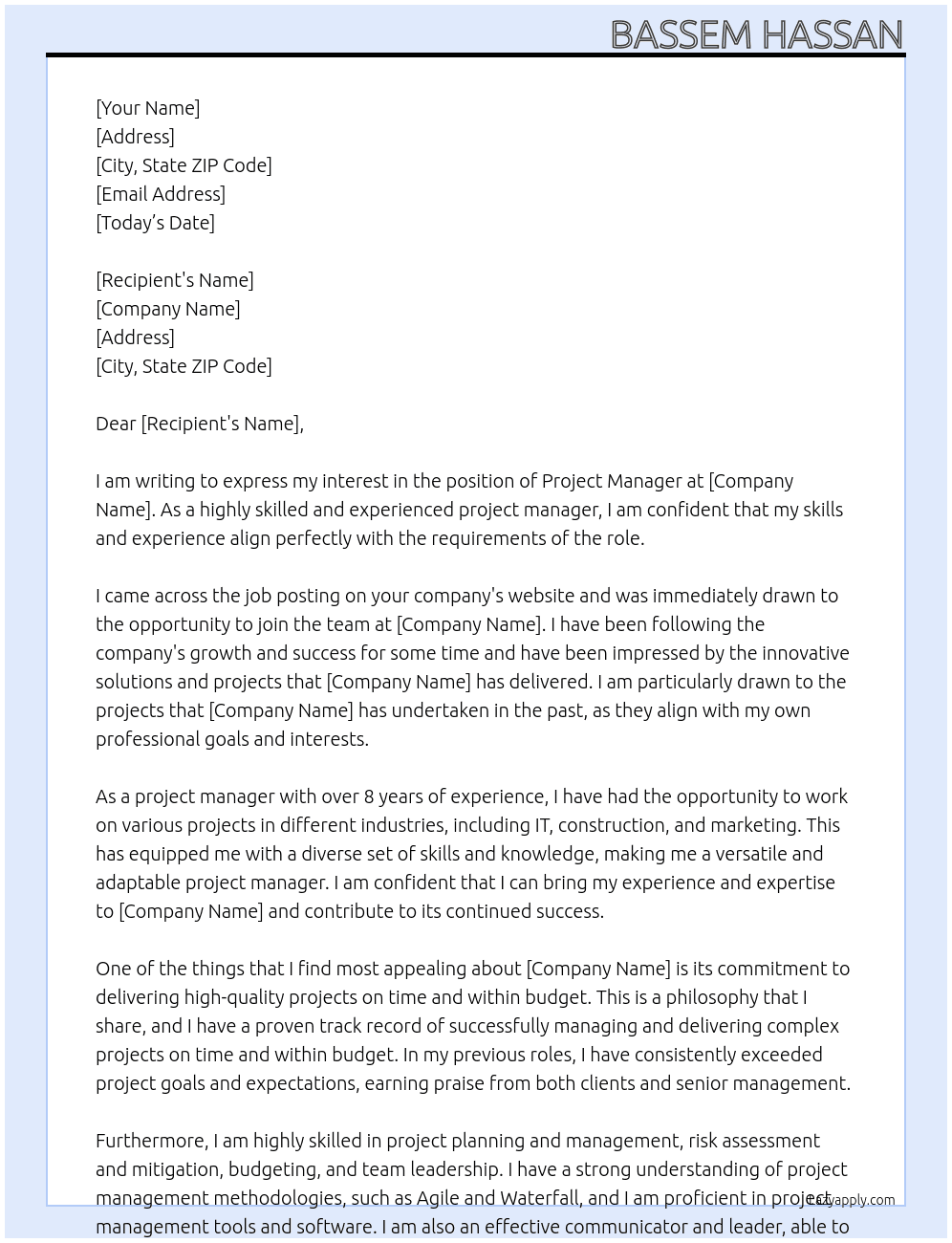 Project Manager At dot.jo Cover Letter