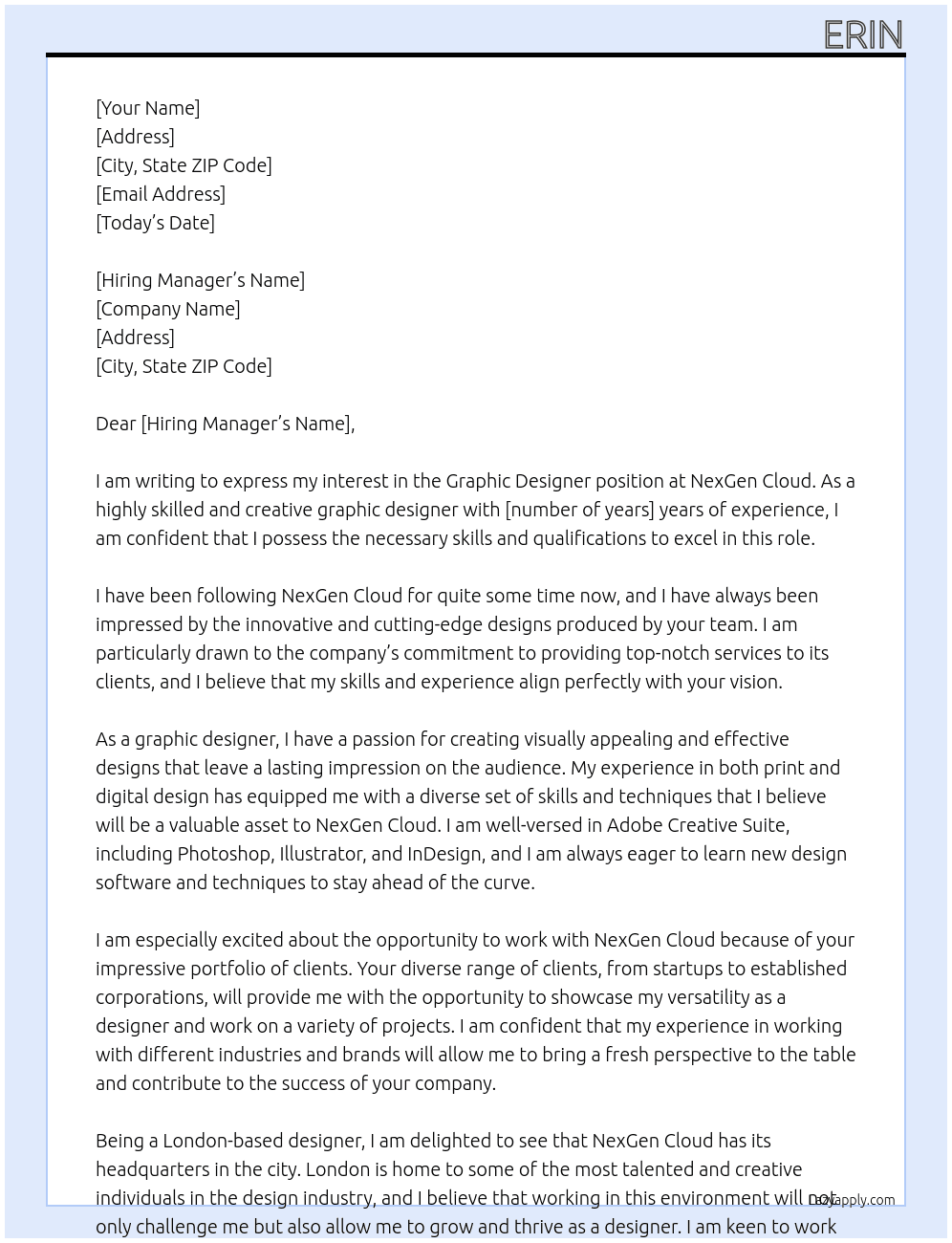 Graphic Designer At NexGen Cloud Cover Letter