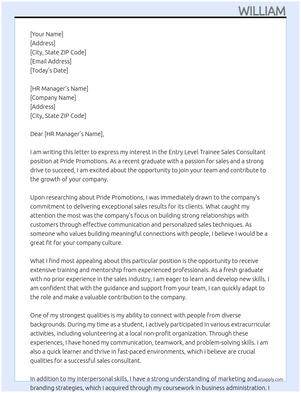 Entry Level Trainee Sales Consultant (No exp. required) At Pride Promotions Cover Letter