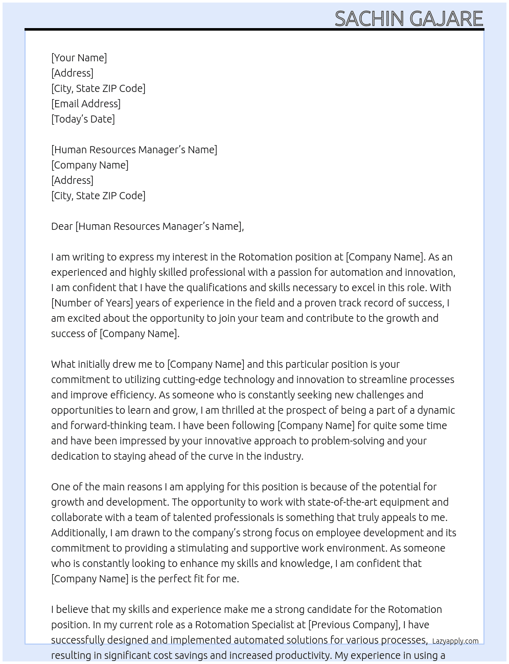 Rotomation At redchille Cover Letter