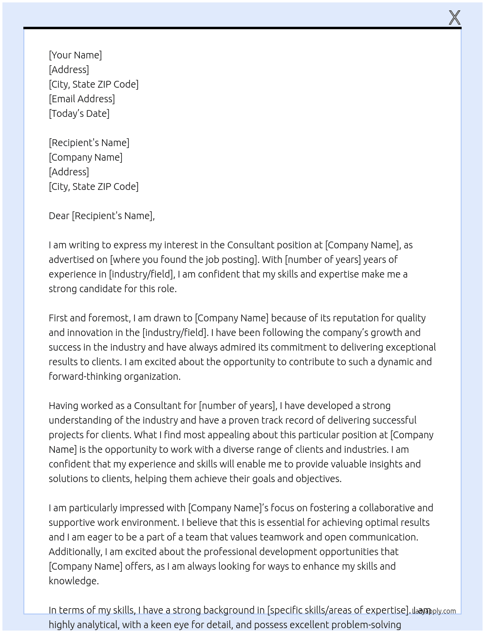 consultant At x Cover Letter