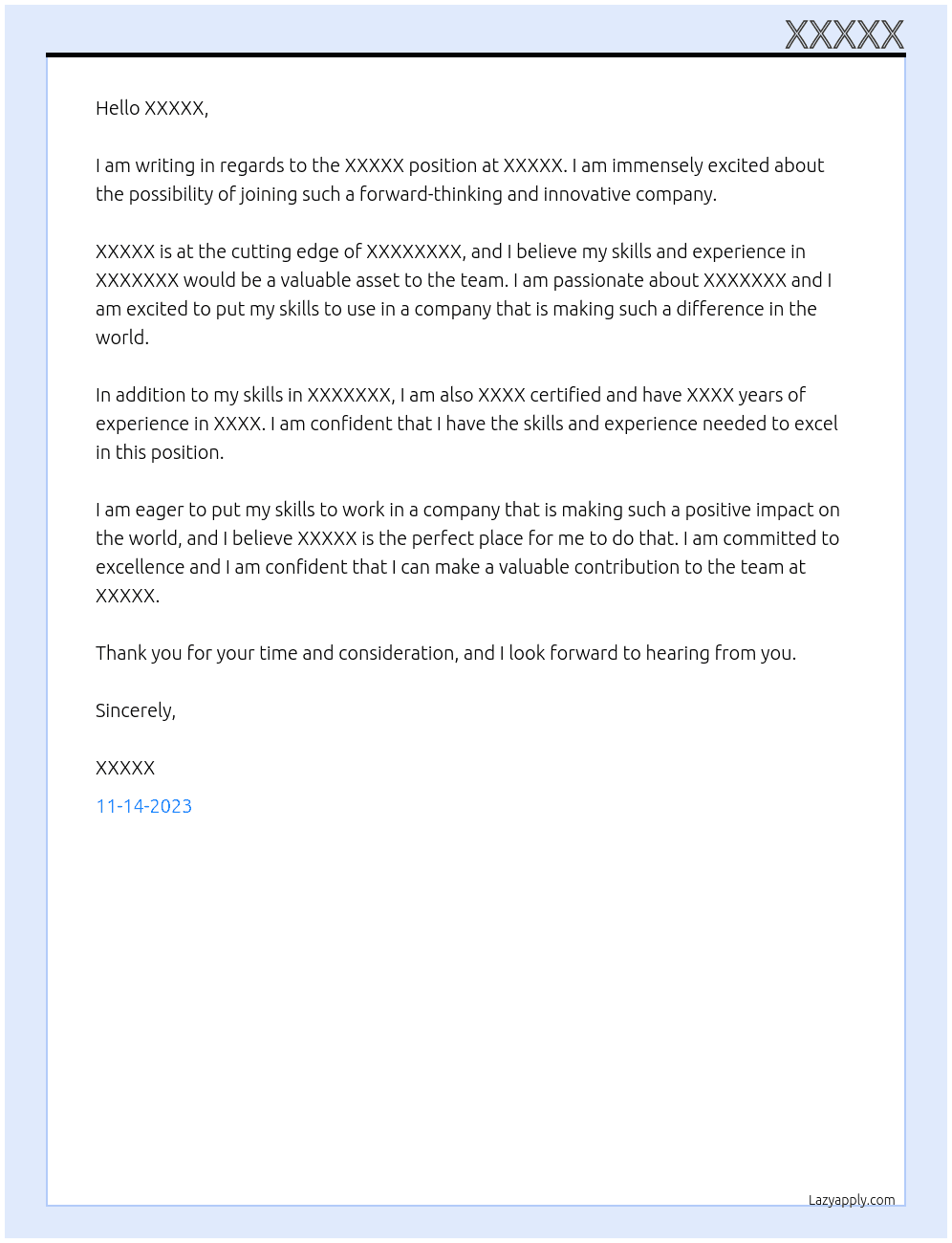XXXXXX At XXXXX Cover Letter