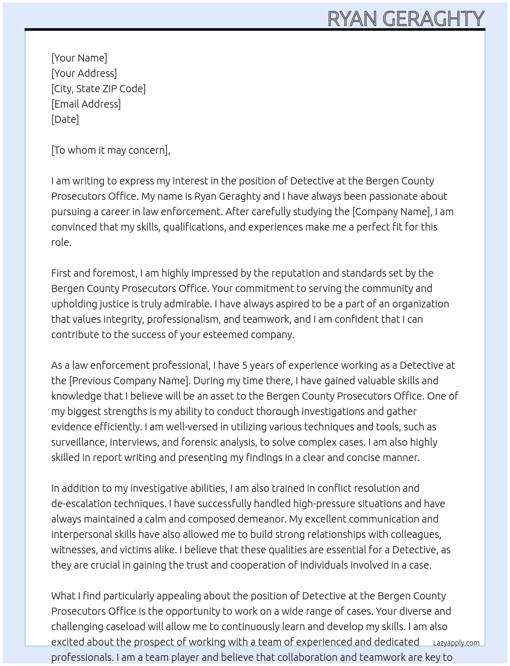 Cover letter for detective - LazyApply