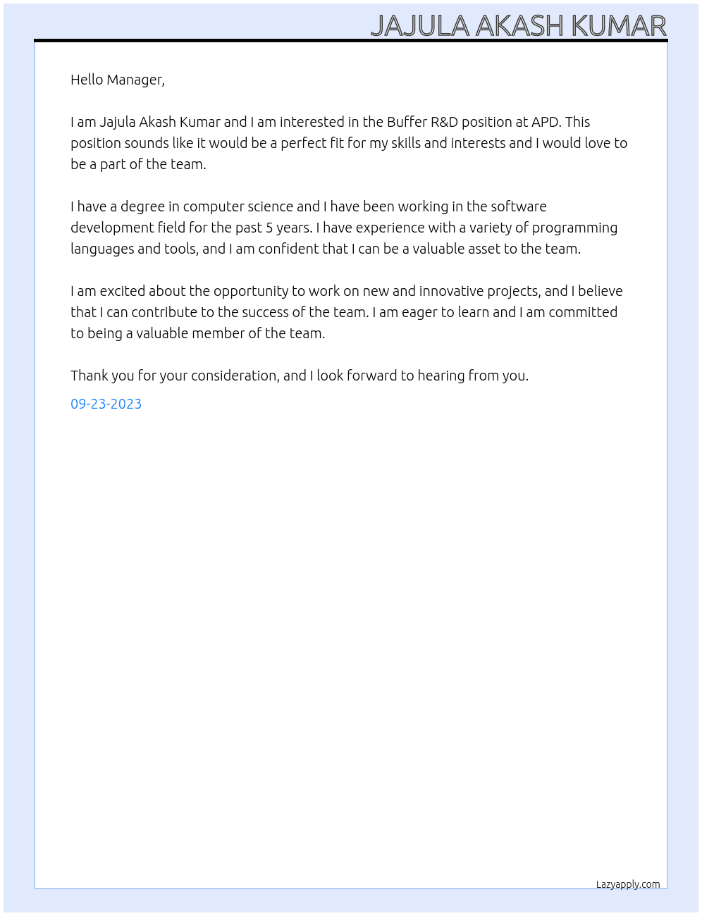 buffer r&d At apd Cover Letter