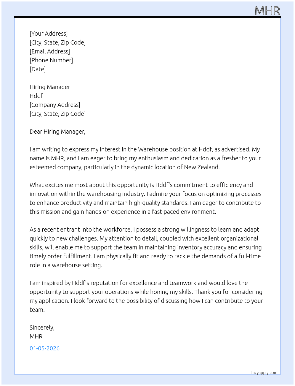Warehouse  At Hddf Cover Letter