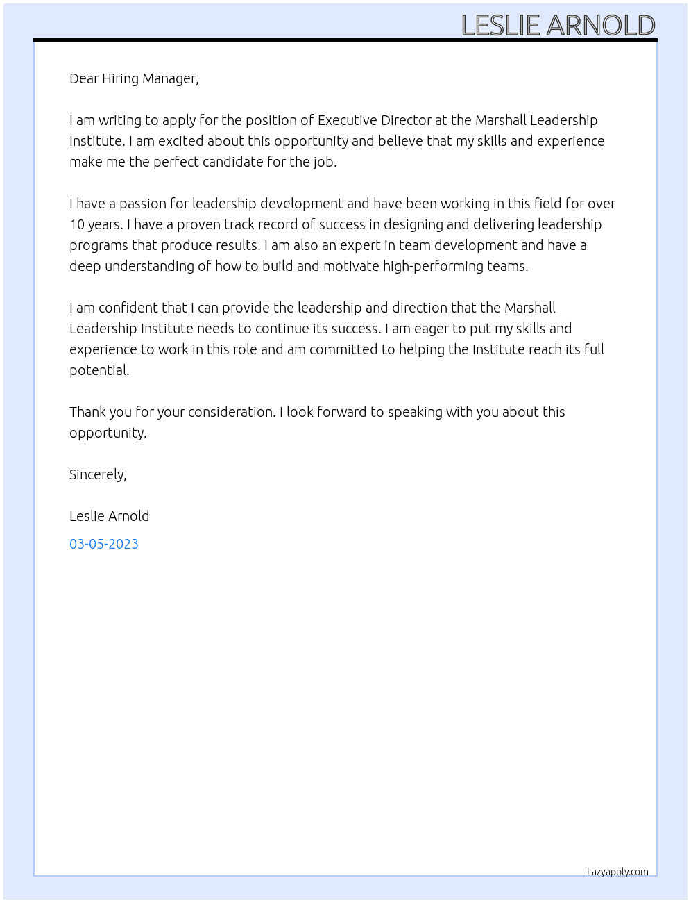 Executive Director At Marshall Leadership Institute Cover Letter