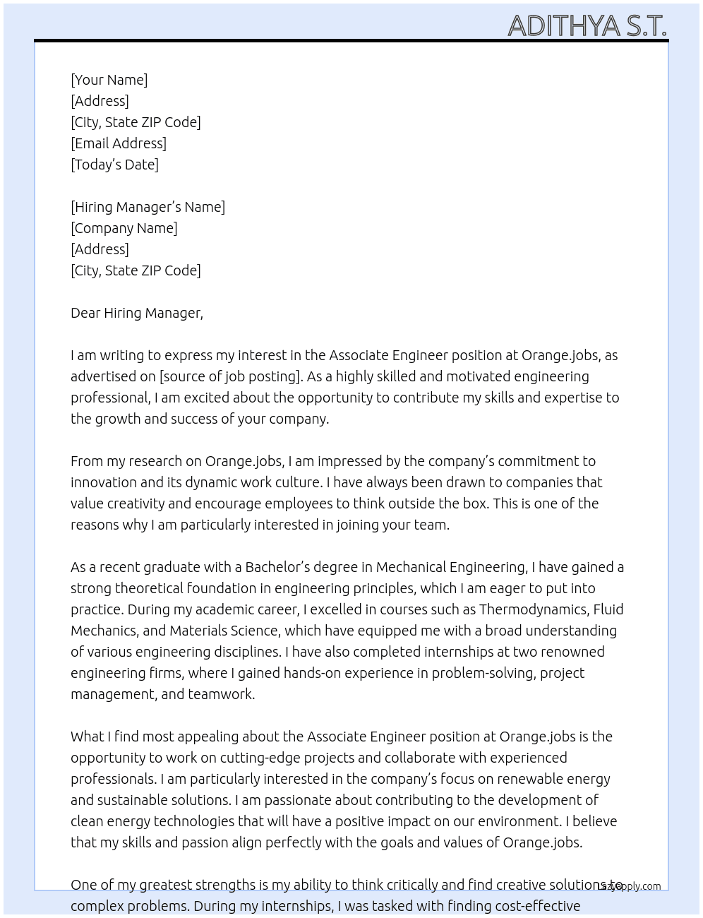 Associate Engineer At Orange.jobs Cover Letter