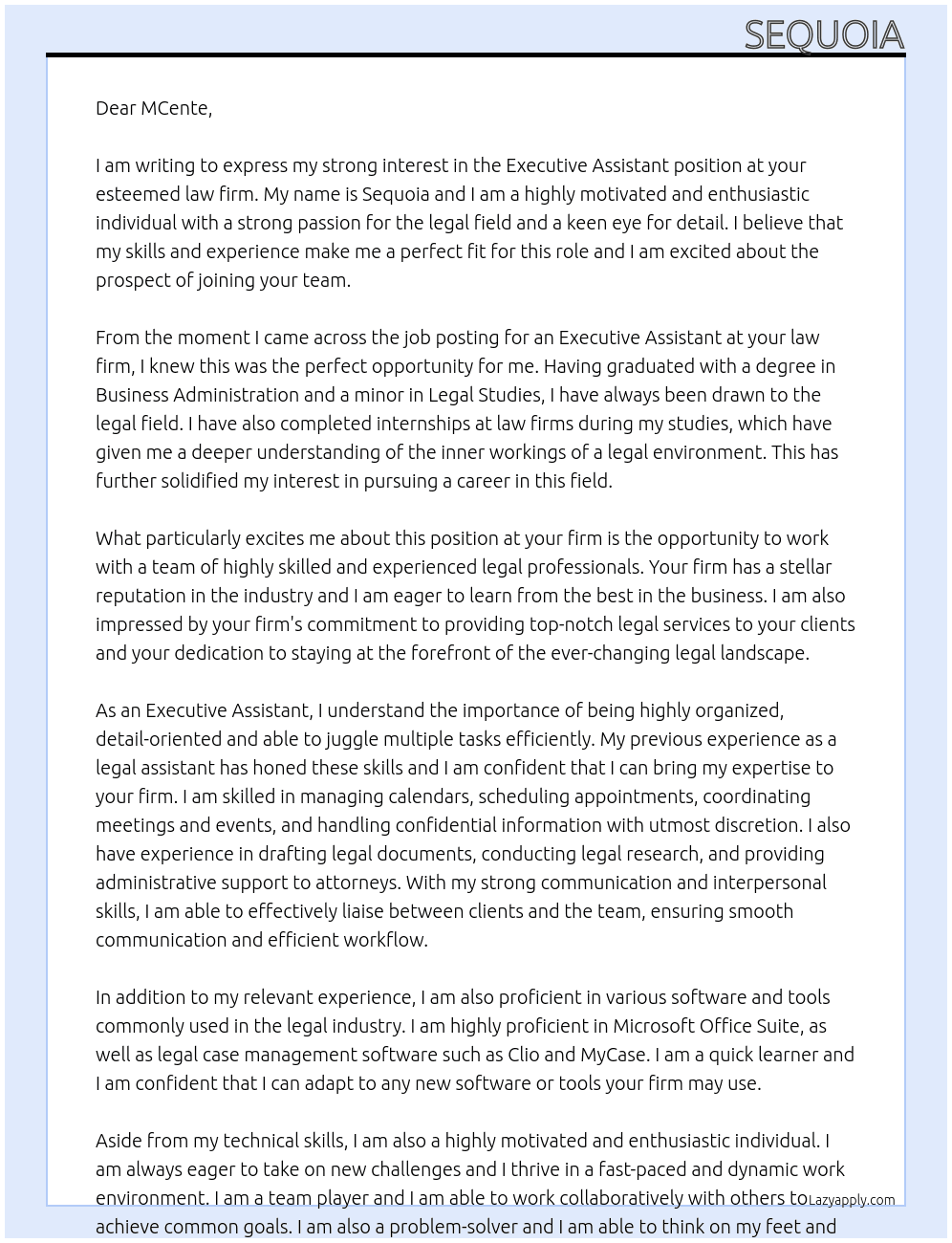 Executive Assistant At lawfirm Cover Letter