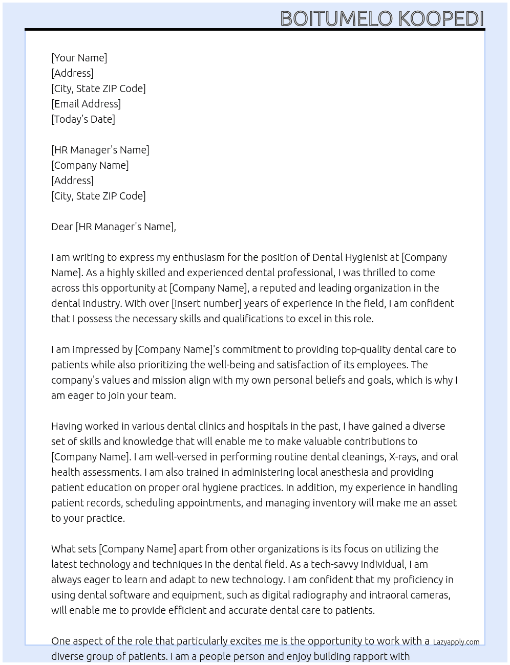 dental hygienist At qatarenergy Cover Letter