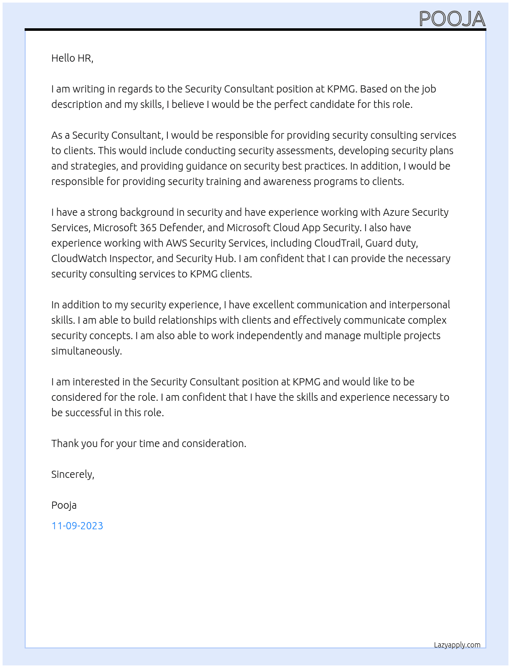 Cover letter for security consultant - LazyApply