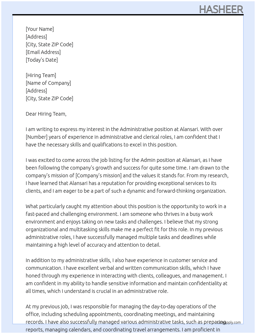 Admin At Alansari Cover Letter