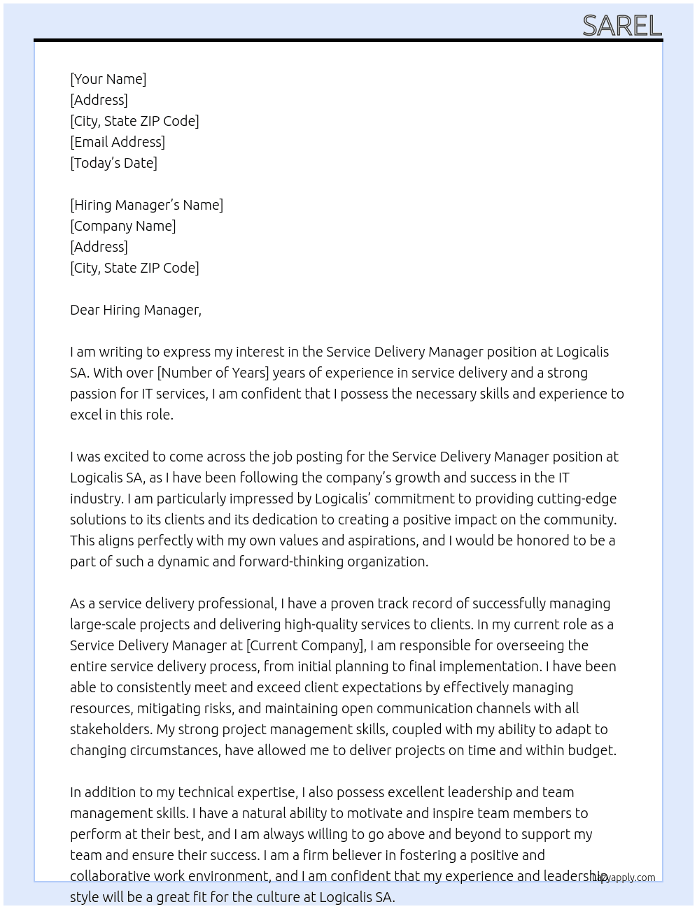 Service Delivery Manager At Logicalis SA  Cover Letter